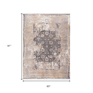 HomeRoots 10' Gray and Ivory Oriental Runner Rug - Durable, Stylish Accent for Hallways and Modern Spaces 5' X 7' 394871