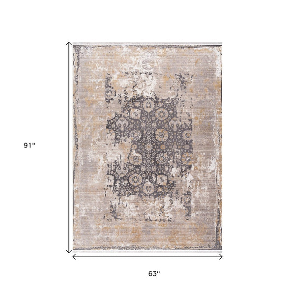 HomeRoots 10' Gray and Ivory Oriental Runner Rug - Durable, Stylish Accent for Hallways and Modern Spaces 5' X 7' 394871