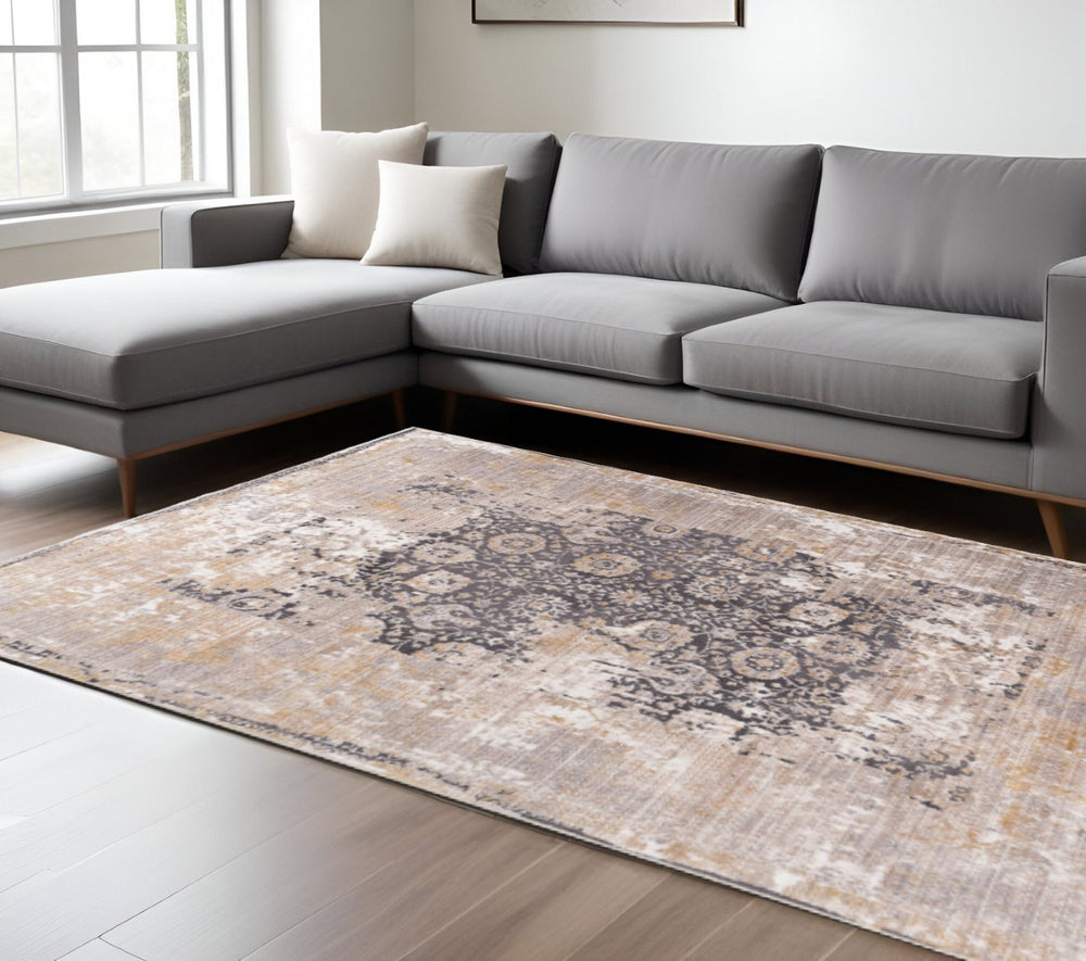 HomeRoots 10' Gray and Ivory Oriental Runner Rug - Durable, Stylish Accent for Hallways and Modern Spaces 8' X 10' 394873