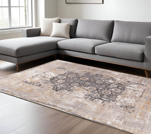 HomeRoots 10' Gray and Ivory Oriental Runner Rug - Durable, Stylish Accent for Hallways and Modern Spaces 8' X 10' 394873