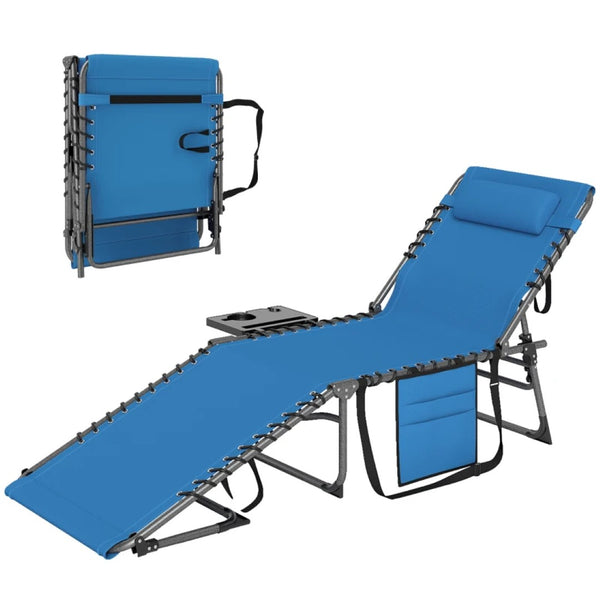 English Elm 2 Mesh Reclining Outdoor Chaise Loungers Foldable Steel Frame Pool Beach Set Blue,Gray T3971P467282