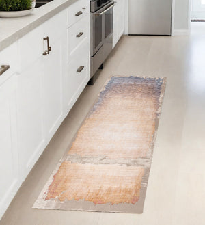 Homeroots 8' Runner Beige And Blue Abstract Power Loom Runner Rug  Polyester 394885