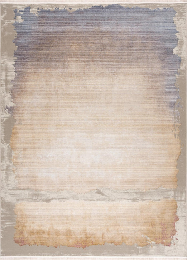HomeRoots 10' Beige and Blue Abstract Runner Rug - Modern Durable Design for Hallways, Kitchens, and More 4' X 6' 394886