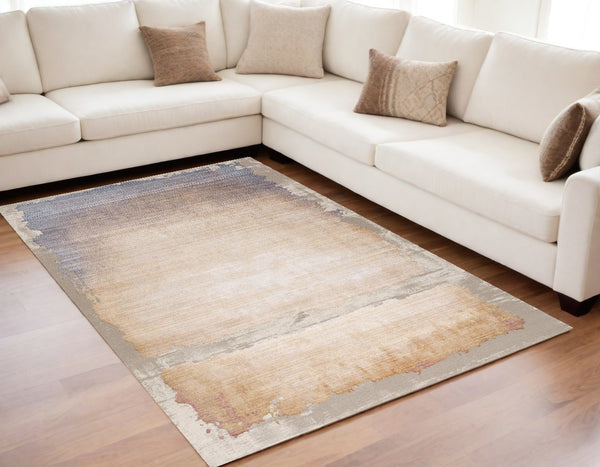 Homeroots 5' X 7' Beige And Blue Abstract Non Skid Area Rug  Polyester 394887