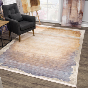 Homeroots 5' X 7' Beige And Blue Abstract Non Skid Area Rug  Polyester 394887