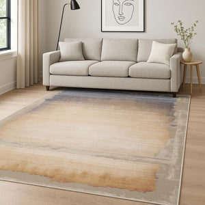 HomeRoots 10' Beige and Blue Abstract Runner Rug - Modern Durable Design for Hallways, Kitchens, and More 8' X 10' 394889