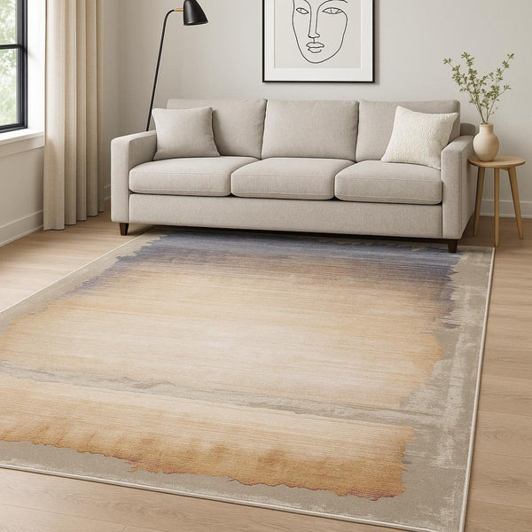 HomeRoots 10' Beige and Blue Abstract Runner Rug - Modern Durable Design for Hallways, Kitchens, and More 8' X 10' 394889