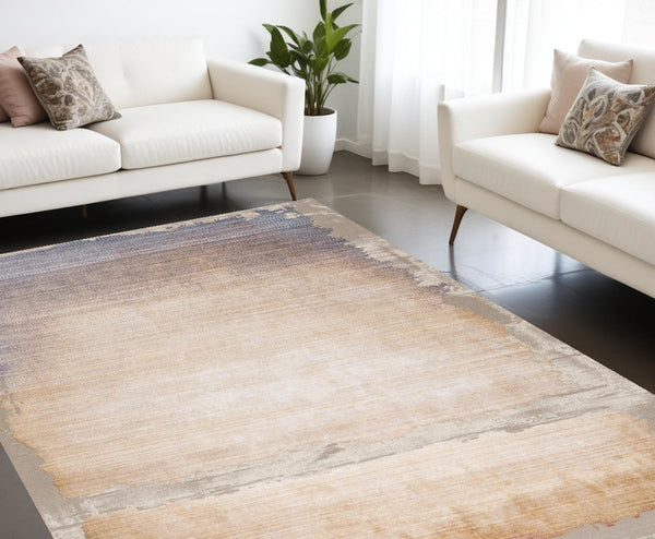 Homeroots 8' X 10' Beige And Blue Abstract Non Skid Area Rug  Polyester 394889