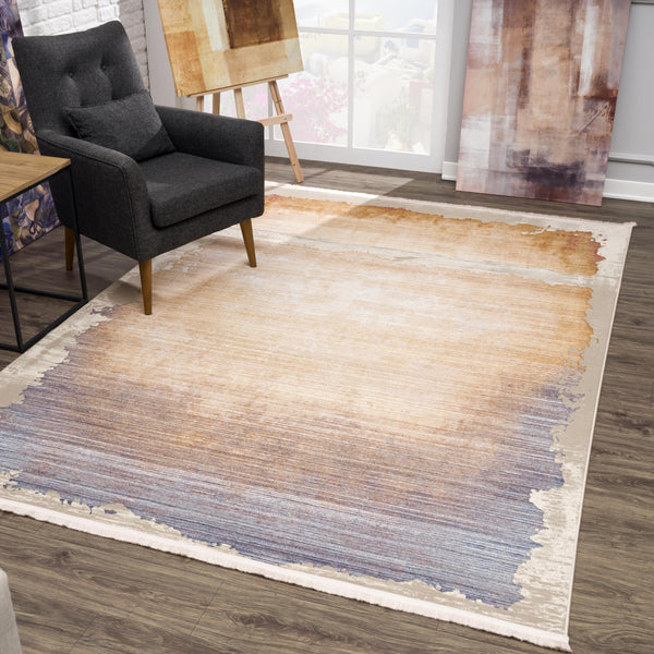 Homeroots 8' X 10' Beige And Blue Abstract Non Skid Area Rug  Polyester 394889