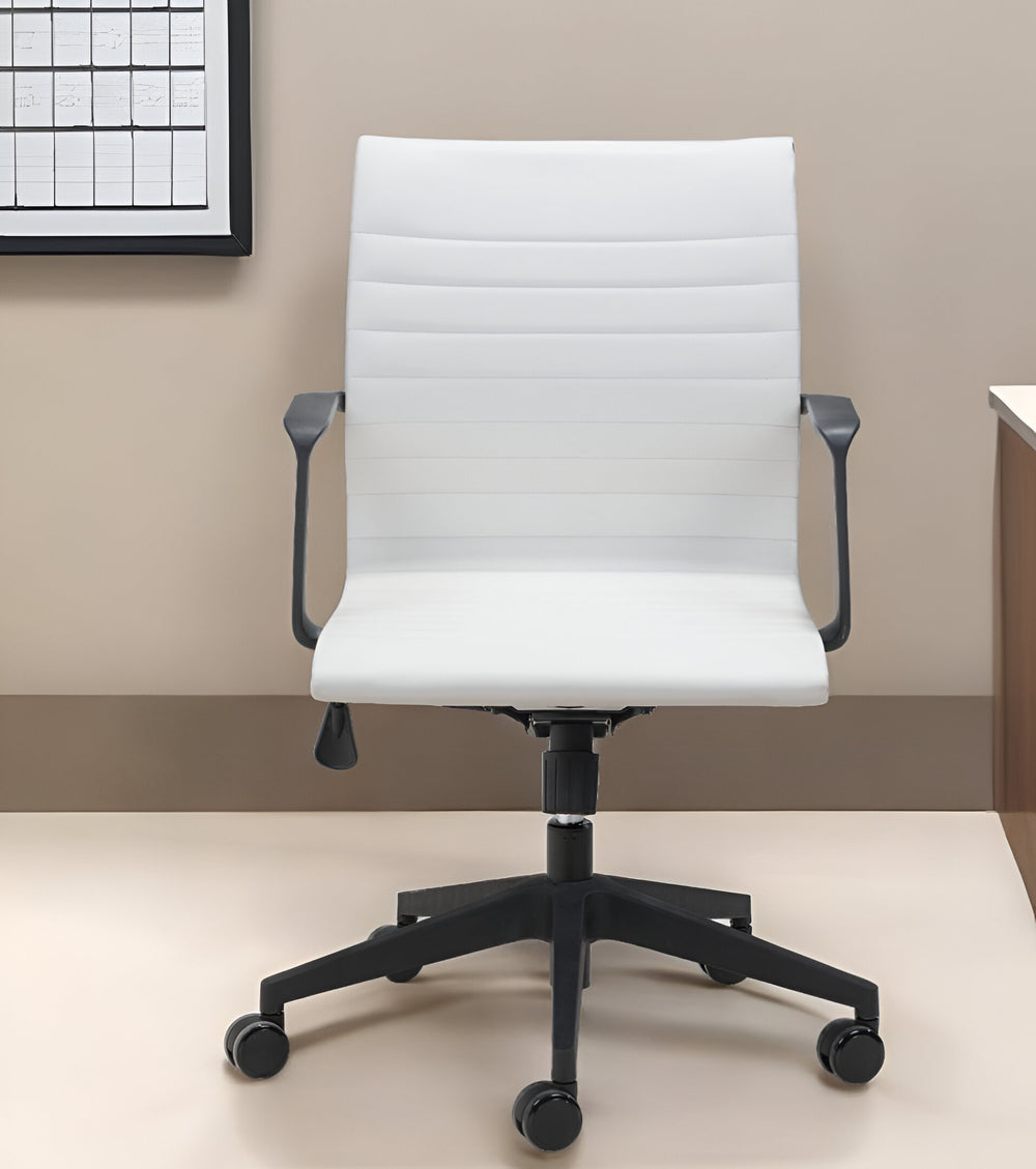 Homeroots White And Black Adjustable Swivel Faux Leather Rolling Conference Office Chair  Polypropylene 394906