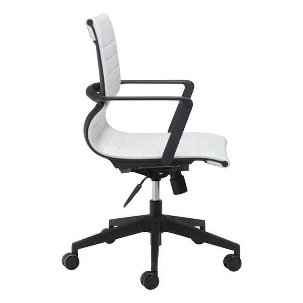 Homeroots White And Black Adjustable Swivel Faux Leather Rolling Conference Office Chair  Polypropylene 394906
