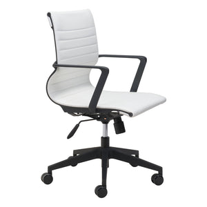 Homeroots White And Black Adjustable Swivel Faux Leather Rolling Conference Office Chair  Polypropylene 394906