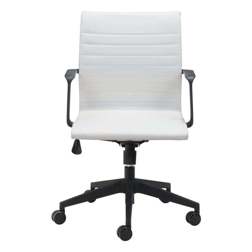 Homeroots White And Black Adjustable Swivel Faux Leather Rolling Conference Office Chair  Polypropylene 394906