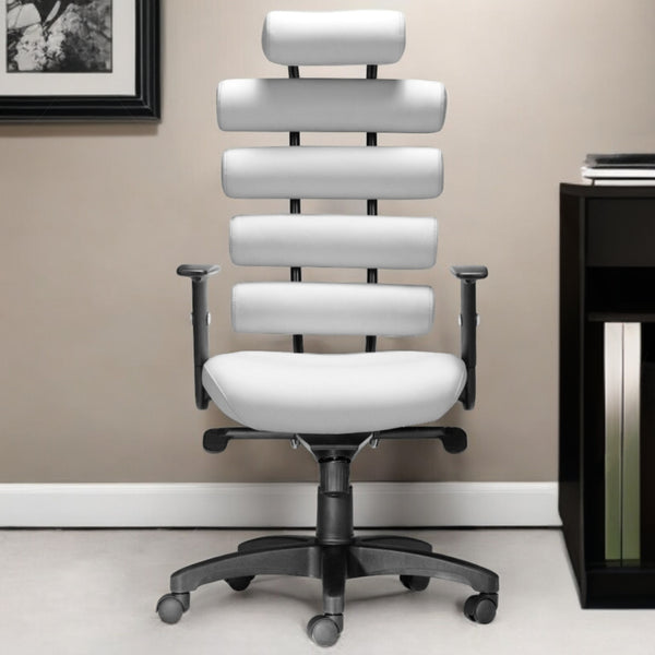 Homeroots White And Black Adjustable Swivel Faux Leather Rolling Executive Office Chair  Steel 394913