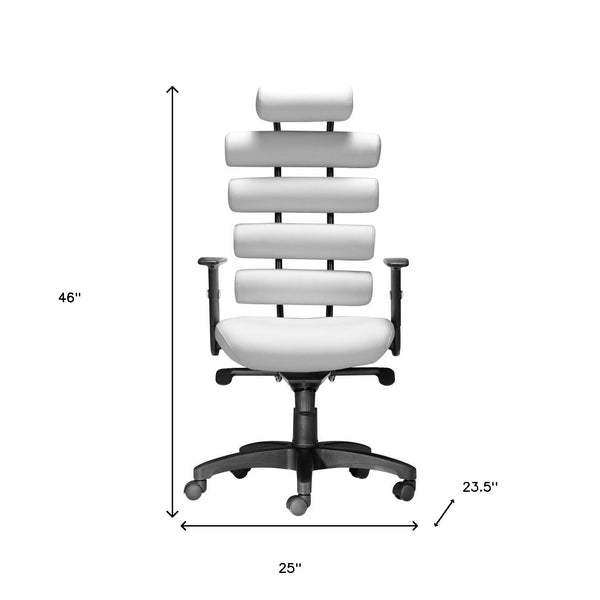 Homeroots White And Black Adjustable Swivel Faux Leather Rolling Executive Office Chair  Steel 394913