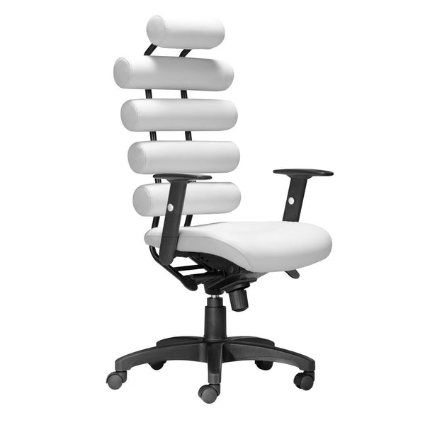 Homeroots White And Black Adjustable Swivel Faux Leather Rolling Executive Office Chair  Steel 394913