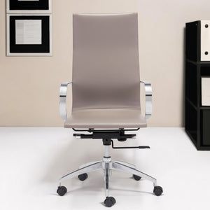 Homeroots Taupe And Silver Adjustable Swivel Faux Leather Rolling Conference Office Chair  Steel 394916