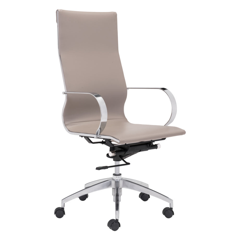 Homeroots Taupe And Silver Adjustable Swivel Faux Leather Rolling Conference Office Chair  Steel 394916