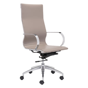Homeroots Taupe And Silver Adjustable Swivel Faux Leather Rolling Conference Office Chair  Steel 394916
