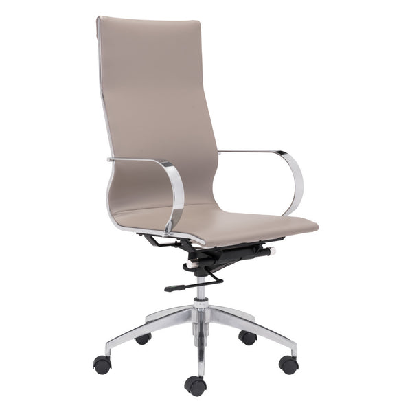 Homeroots Taupe And Silver Adjustable Swivel Faux Leather Rolling Conference Office Chair  Steel 394916
