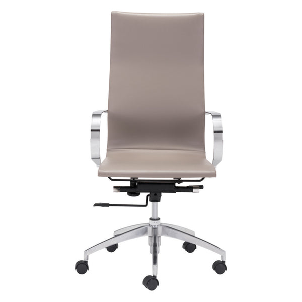 Homeroots Taupe And Silver Adjustable Swivel Faux Leather Rolling Conference Office Chair  Steel 394916
