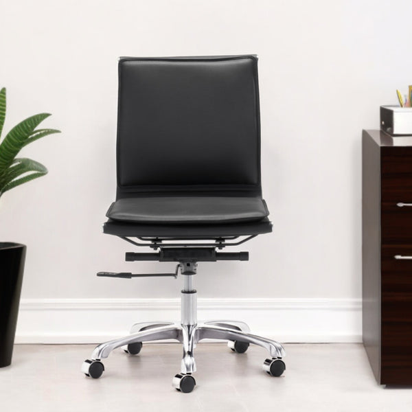 Homeroots Black And Silver Adjustable Swivel Faux Leather Rolling Executive Office Chair  Steel 394933