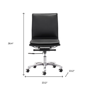 Homeroots Black And Silver Adjustable Swivel Faux Leather Rolling Executive Office Chair  Steel 394933