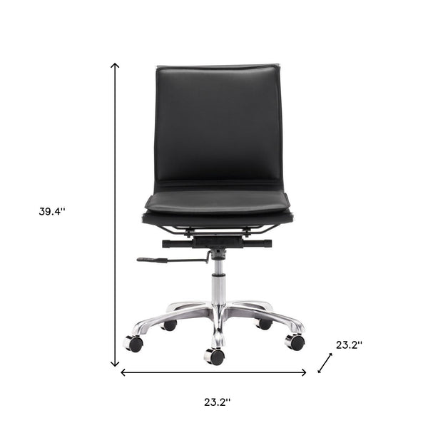 Homeroots Black And Silver Adjustable Swivel Faux Leather Rolling Executive Office Chair  Steel 394933