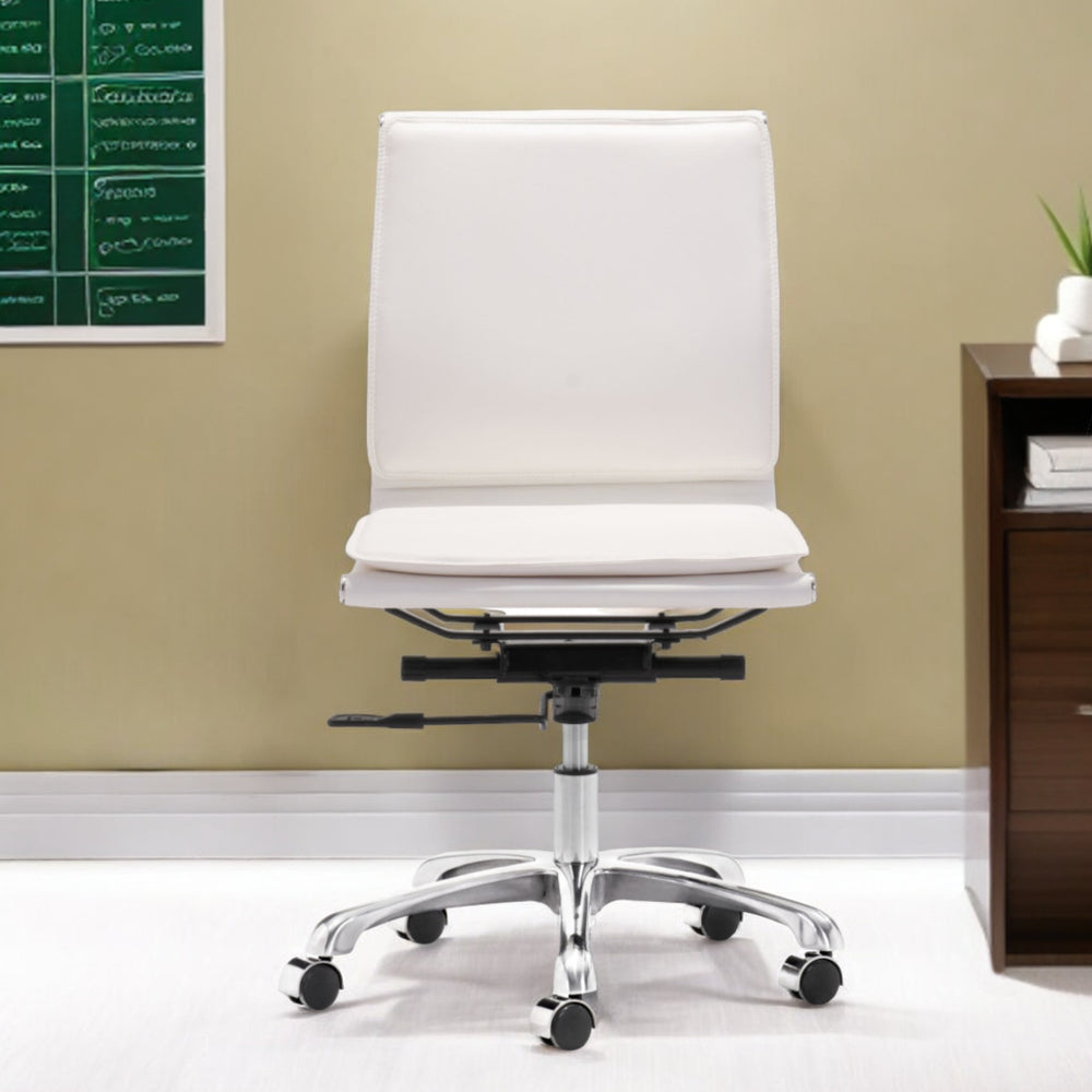 Homeroots White And Silver Adjustable Swivel Faux Leather Rolling Executive Office Chair  Steel 394934