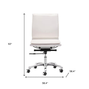 Homeroots White And Silver Adjustable Swivel Faux Leather Rolling Executive Office Chair  Steel 394934