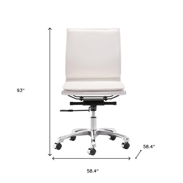 Homeroots White And Silver Adjustable Swivel Faux Leather Rolling Executive Office Chair  Steel 394934