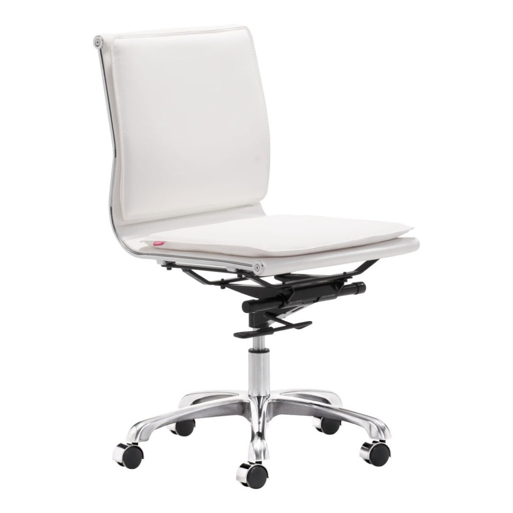HomeRoots White Adjustable Swivel Executive Office Chair - Stylish Faux Leather, Ergonomic Comfort & Mobility 394934