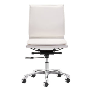 Homeroots White And Silver Adjustable Swivel Faux Leather Rolling Executive Office Chair  Steel 394934
