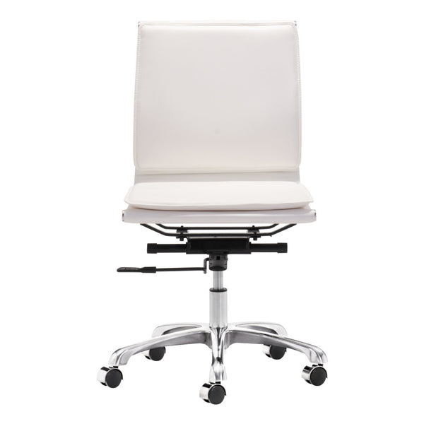 Homeroots White And Silver Adjustable Swivel Faux Leather Rolling Executive Office Chair  Steel 394934