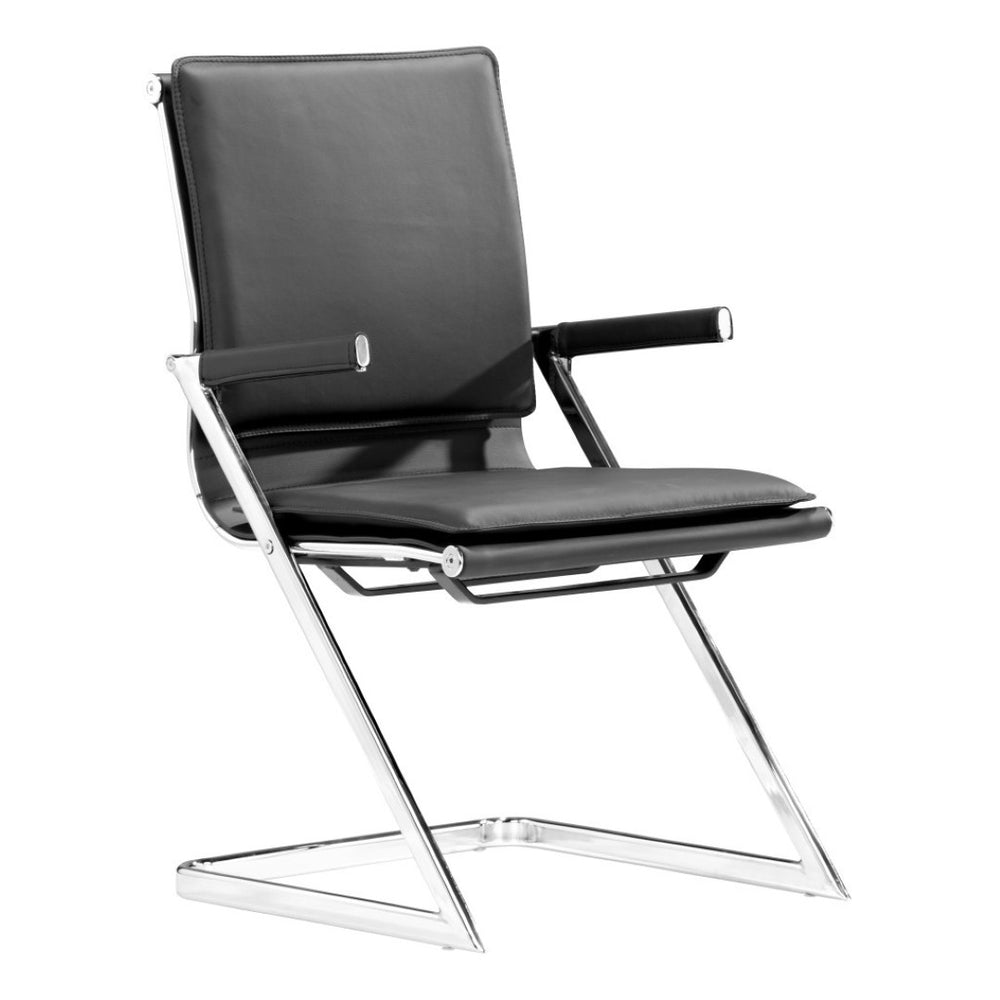 HomeRoots Set of Two Adjustable Black Faux Leather Conference Chairs with Steel Frame & Lumbar Support 394935