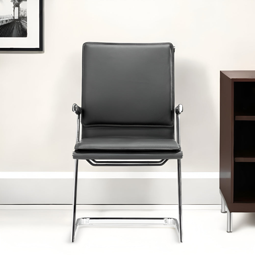 Homeroots Set Of Two Black Faux Leather Seat Adjustable Conference Chair Metal Back Steel Frame  Steel 394935