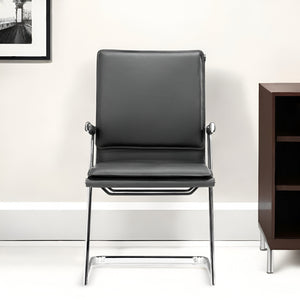 Homeroots Set Of Two Black Faux Leather Seat Adjustable Conference Chair Metal Back Steel Frame  Steel 394935