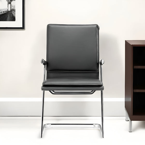 Homeroots Set Of Two Black Faux Leather Seat Adjustable Conference Chair Metal Back Steel Frame  Steel 394935