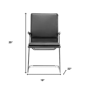 Homeroots Set Of Two Black Faux Leather Seat Adjustable Conference Chair Metal Back Steel Frame  Steel 394935