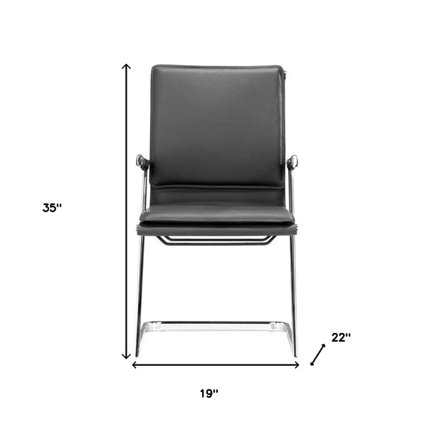 Homeroots Set Of Two Black Faux Leather Seat Adjustable Conference Chair Metal Back Steel Frame  Steel 394935