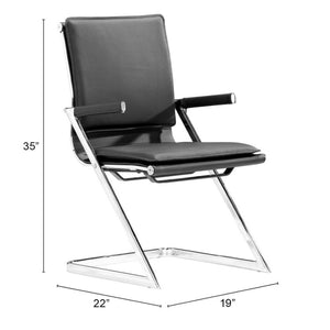 HomeRoots Set of Two Adjustable Black Faux Leather Conference Chairs with Steel Frame & Lumbar Support 394935