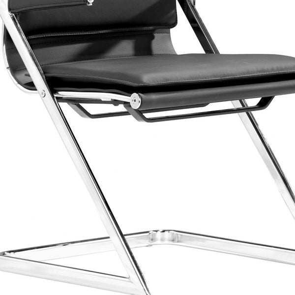 Homeroots Set Of Two Black Faux Leather Seat Adjustable Conference Chair Metal Back Steel Frame  Steel 394935