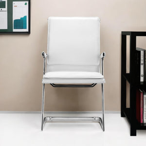 Homeroots Set Of Two White And Silver Faux Leather Conference Office Chair  Steel 394936