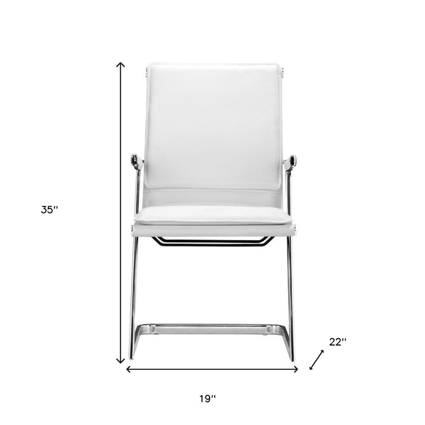 Homeroots Set Of Two White And Silver Faux Leather Conference Office Chair  Steel 394936