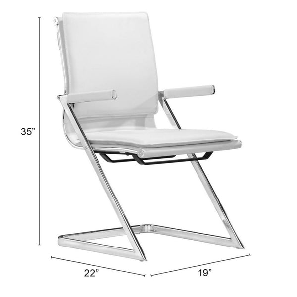 HomeRoots Set of Two Stylish White and Silver Faux Leather Conference Chairs for Modern Workspaces & Comfort 394936
