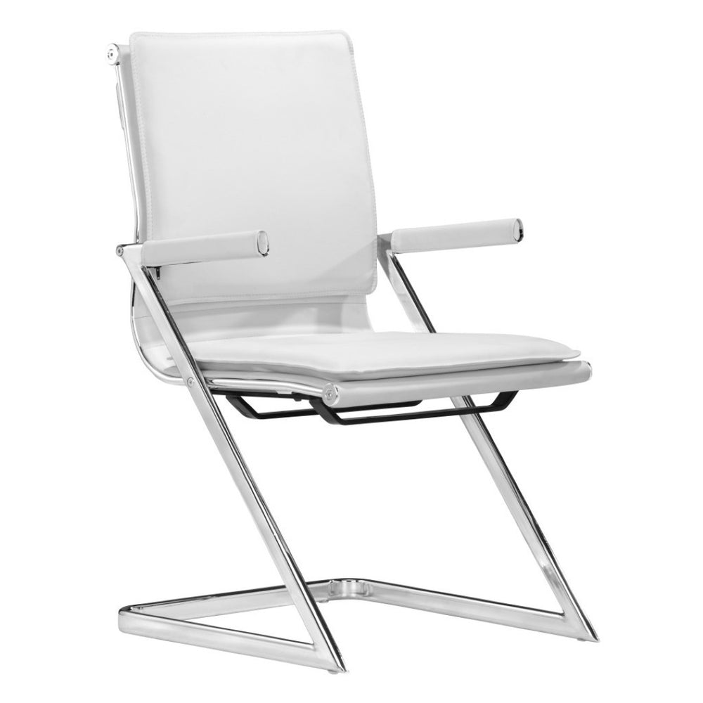 HomeRoots Set of Two Stylish White and Silver Faux Leather Conference Chairs for Modern Workspaces & Comfort 394936
