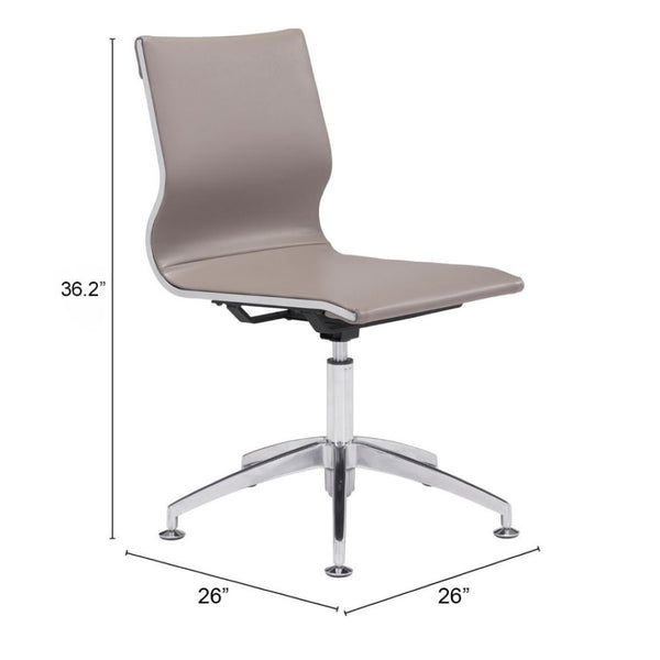 HomeRoots Taupe Swivel Faux Leather Conference Chair with Silver Accents - Modern Comfort for Home Offices 394941