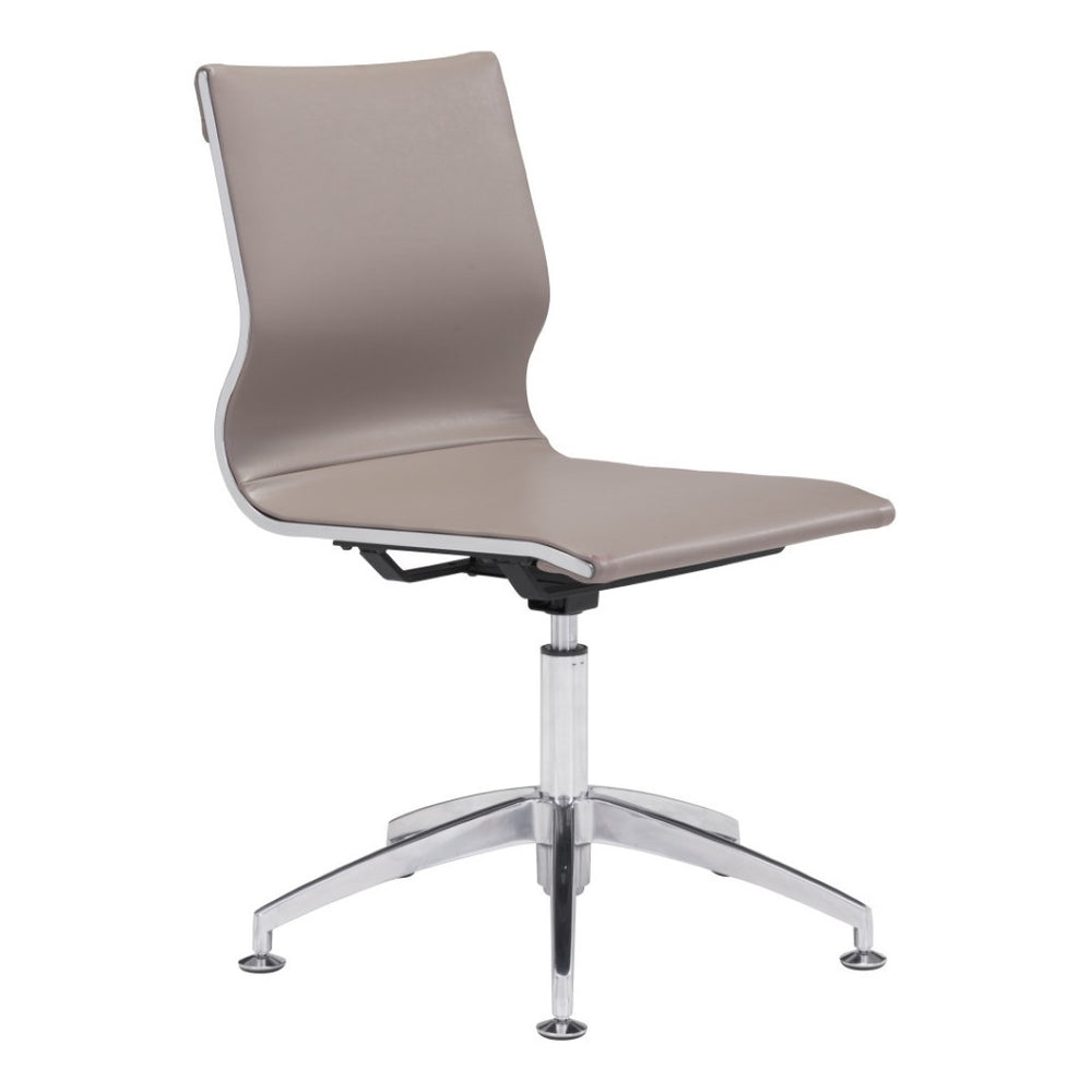 HomeRoots Taupe Swivel Faux Leather Conference Chair with Silver Accents - Modern Comfort for Home Offices 394941