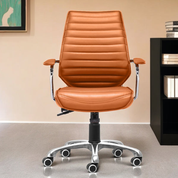 Homeroots Orange And Silver Adjustable Swivel Faux Leather Rolling Executive Office Chair  Steel 394969