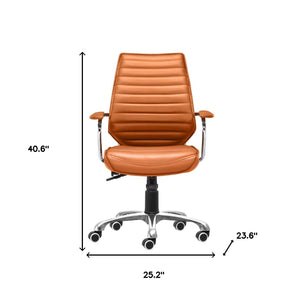 Homeroots Orange And Silver Adjustable Swivel Faux Leather Rolling Executive Office Chair  Steel 394969